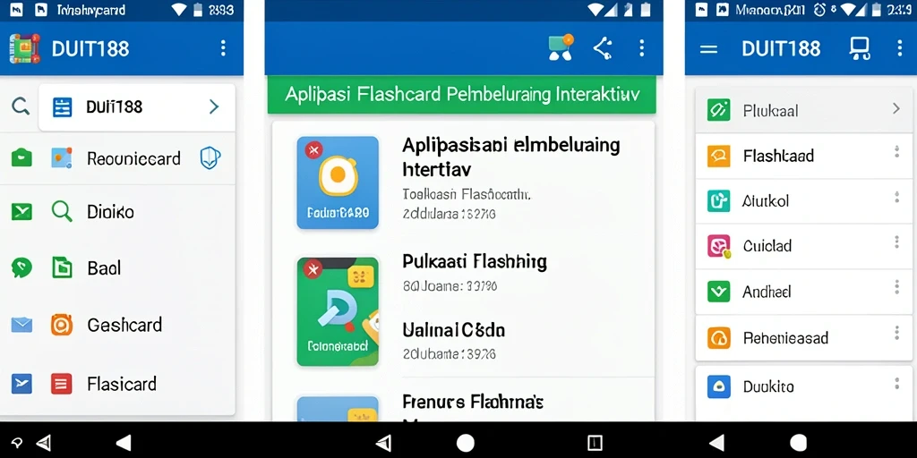 Tampilan antarmuka aplikasi Flashcard DUIT188 yang menarik dan interaktif.
