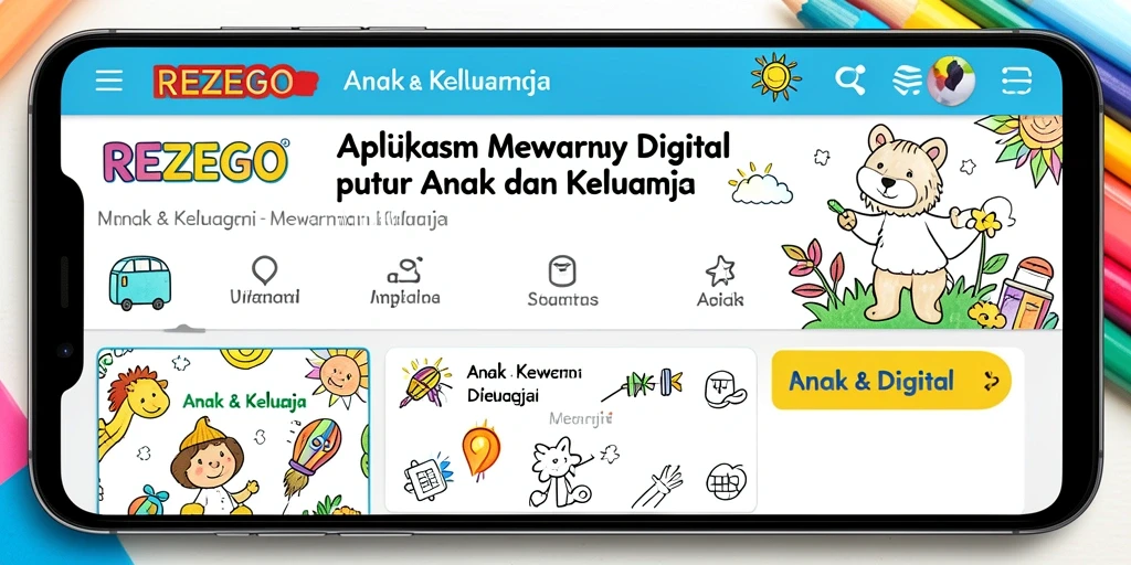 Tampilan antarmuka aplikasi Mewarnai Digital REZEGO yang menarik dan user-friendly.